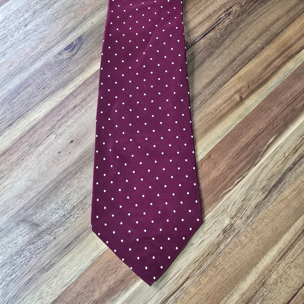 Polo Ralph Lauren Neck Tie Mens Burgundy Polka Dot Silk Hand Made USA Preppy Ivy